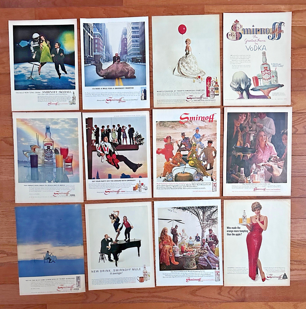 Lot 12 Vintage Smirnoff Print Ads 1950-1960 Variety